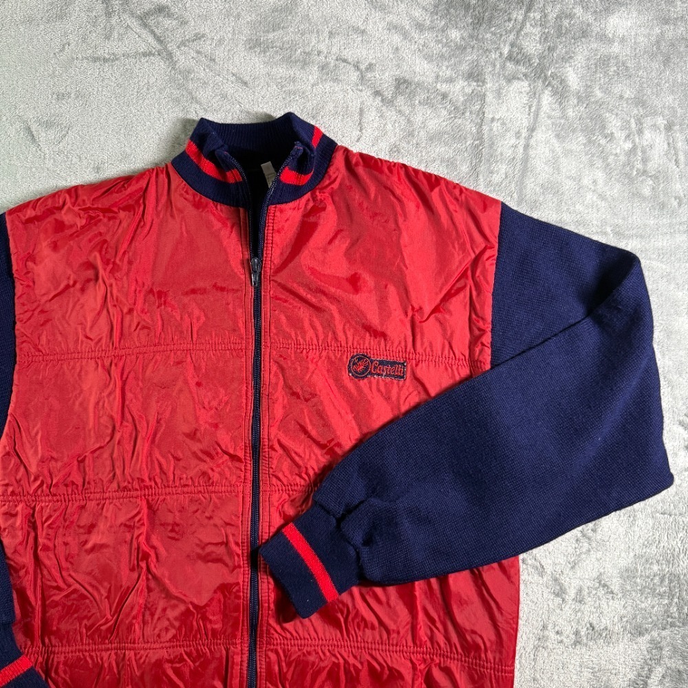 Castelli Vintage Bomber Jacket Wool Blend Knit Sleeves‎ Red Blue Size 4